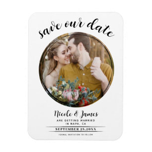 Wit & Zwart Modern Ronde Foto Save the Date Magneet