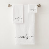 Wit Zwart Modern Script Monogram Naam Bad Handdoek (Insitu)