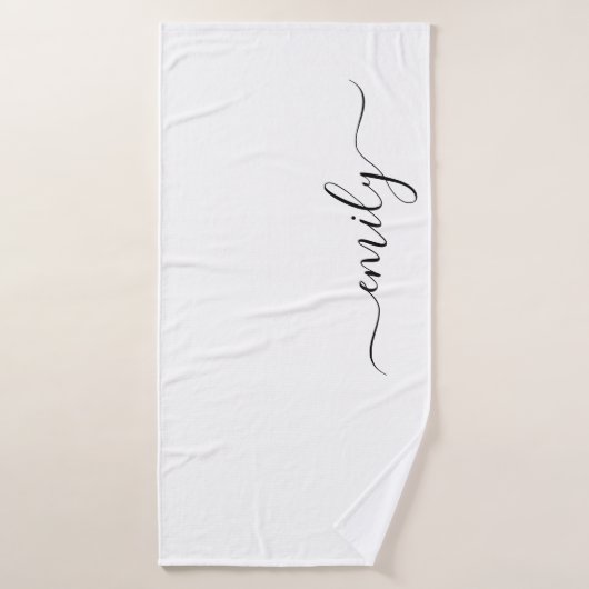 Wit Zwart Modern Script Monogram Naam Badhanddoek (Badhanddoek)