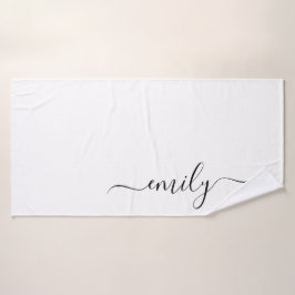 Wit Zwart Modern Script Monogram Naam Badhanddoek