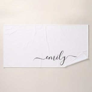 Wit Zwart Modern Script Monogram Naam Badhanddoek