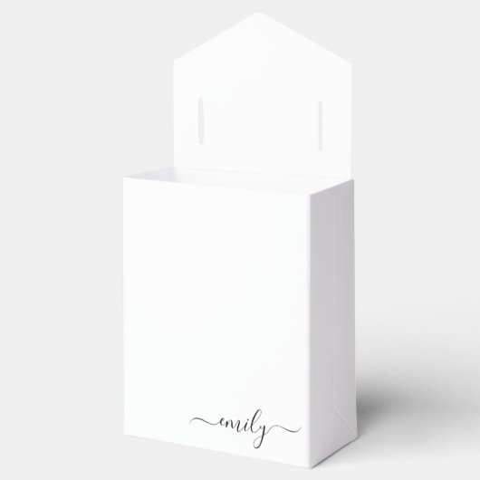 Wit Zwart Modern Script Monogram Naam Bedankdoosjes (Geopend)