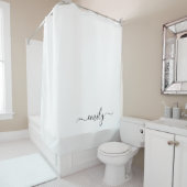 Wit Zwart Modern Script Monogram Naam Douchegordijn (In situ)