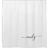 Wit Zwart Modern Script Monogram Naam Douchegordijn (Voorkant)