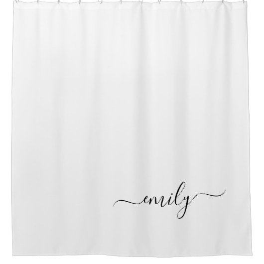 Wit Zwart Modern Script Monogram Naam Douchegordijn (Voorkant)
