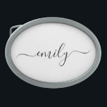 Wit Zwart Modern Script Monogram Naam Gesp<br><div class="desc">Zwart-wit Eenvoudig Script Monogram Naam. Dit maakt de perfecte lieve 16 verjaardags-,  bruiloft-,  vrijgezellenfeest-,  jubileum-,  baby shower- of vrijgezellenfeestcadeau voor iemand die van glamluxe en chique stijlen houdt.</div>