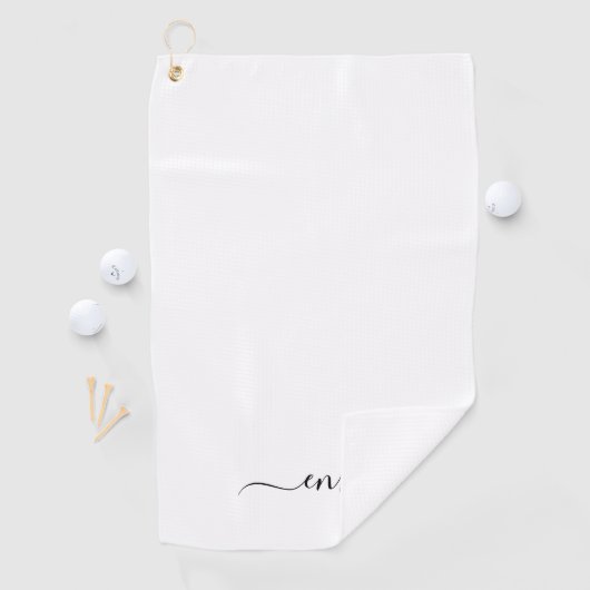 Wit Zwart Modern Script Monogram Naam Golfhanddoek (Insitu)