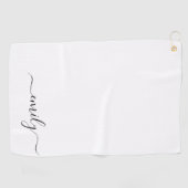 Wit Zwart Modern Script Monogram Naam Golfhanddoek (Horizontaal)