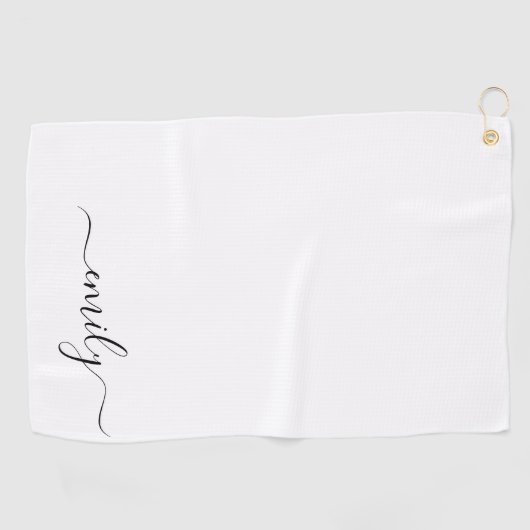 Wit Zwart Modern Script Monogram Naam Golfhanddoek (Horizontaal)