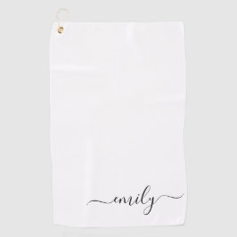 Wit Zwart Modern Script Monogram Naam Golfhanddoek