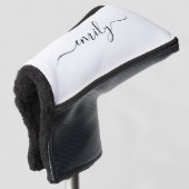 Wit Zwart Modern Script Monogram Naam Golfheadcover (3/4 voorkant)