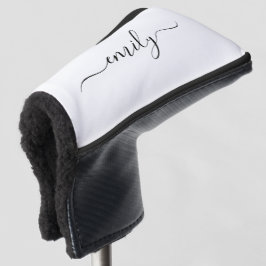 Wit Zwart Modern Script Monogram Naam Golfheadcover