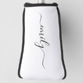 Wit Zwart Modern Script Monogram Naam Golfheadcover (Draai 90)