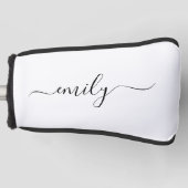 Wit Zwart Modern Script Monogram Naam Golfheadcover (Voorkant)