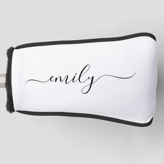 Wit Zwart Modern Script Monogram Naam Golfheadcover (Voorkant)
