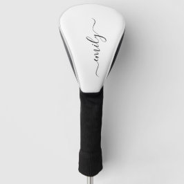 Wit Zwart Modern Script Monogram Naam Golfheadcover
