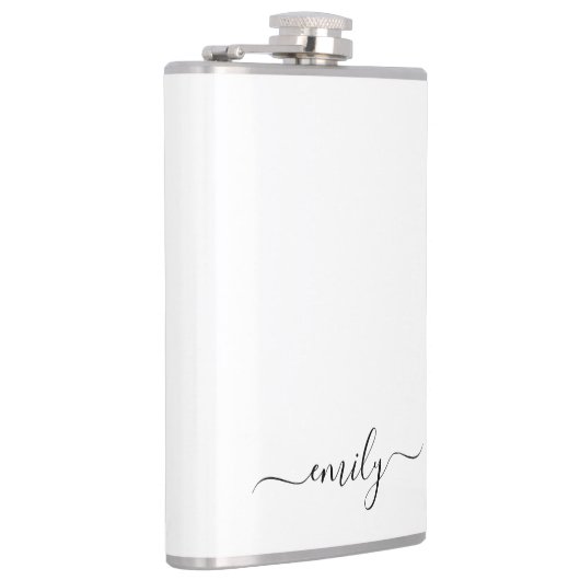 Wit Zwart Modern Script Monogram Naam Heupfles (Rechts)