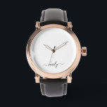 Wit Zwart Modern Script Monogram Naam Horloge<br><div class="desc">Zwart-wit Eenvoudig Script Monogram Naam. Dit maakt de perfecte lieve 16 verjaardags-,  bruiloft-,  vrijgezellenfeest-,  jubileum-,  baby shower- of vrijgezellenfeestcadeau voor iemand die van glamluxe en chique stijlen houdt.</div>