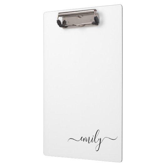 Wit Zwart Modern Script Monogram Naam Klembord (Links)