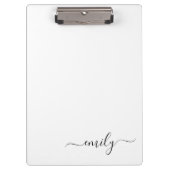 Wit Zwart Modern Script Monogram Naam Klembord (Voorkant)