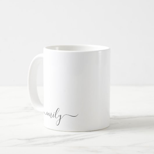 Wit Zwart Modern Script Monogram Naam Koffiemok (Voorkant links)