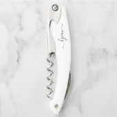 Wit Zwart Modern Script Monogram Naam Kurkentrekker (Voorkant)