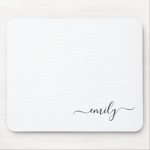 Wit Zwart Modern Script Monogram Naam Muismat