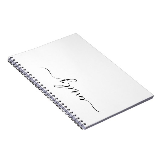 Wit Zwart Modern Script Monogram Naam Notitieboek (Rechterzijde)