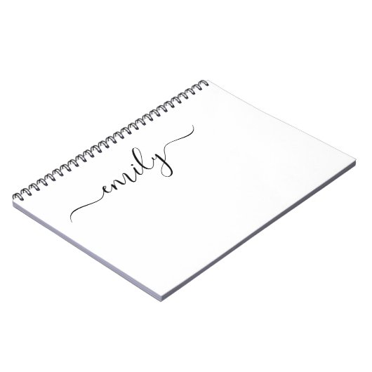 Wit Zwart Modern Script Monogram Naam Notitieboek (Linkerzijde)