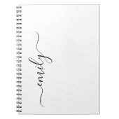 Wit Zwart Modern Script Monogram Naam Notitieboek (Voorkant)