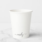 Wit Zwart Modern Script Monogram Naam Papieren Bekers (Voorkant)