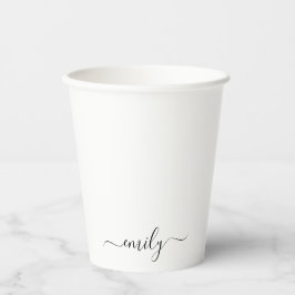 Wit Zwart Modern Script Monogram Naam Papieren Bekers