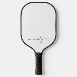 Wit Zwart Modern Script Monogram Naam Pickleball Paddle