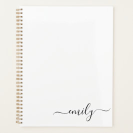 Wit Zwart Modern Script Monogram Naam Planner