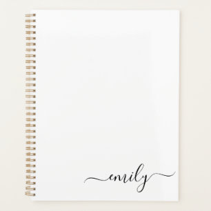 Wit Zwart Modern Script Monogram Naam Planner