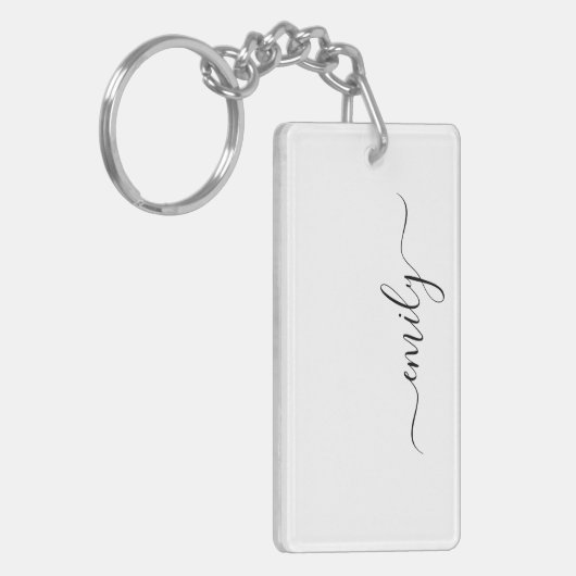 Wit Zwart Modern Script Monogram Naam Sleutelhanger (Voorkant Links)