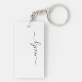 Wit Zwart Modern Script Monogram Naam Sleutelhanger (achterkant)