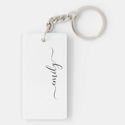 Wit Zwart Modern Script Monogram Naam Sleutelhanger (achterkant)