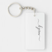 Wit Zwart Modern Script Monogram Naam Sleutelhanger (Voorkant)