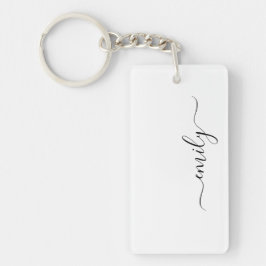 Wit Zwart Modern Script Monogram Naam Sleutelhanger