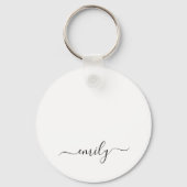 Wit Zwart Modern Script Monogram Naam Sleutelhanger (Voorkant)