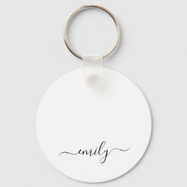 Wit Zwart Modern Script Monogram Naam Sleutelhanger