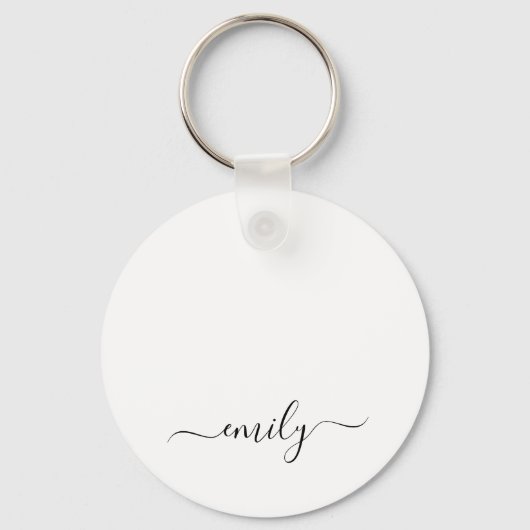 Wit Zwart Modern Script Monogram Naam Sleutelhanger (Voorkant)
