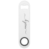 Wit Zwart Modern Script Monogram Naam Speed Flessenopener (Achterkant)