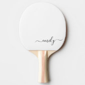 Wit Zwart Modern Script Monogram Naam Tafeltennisbatje (Voorkant)