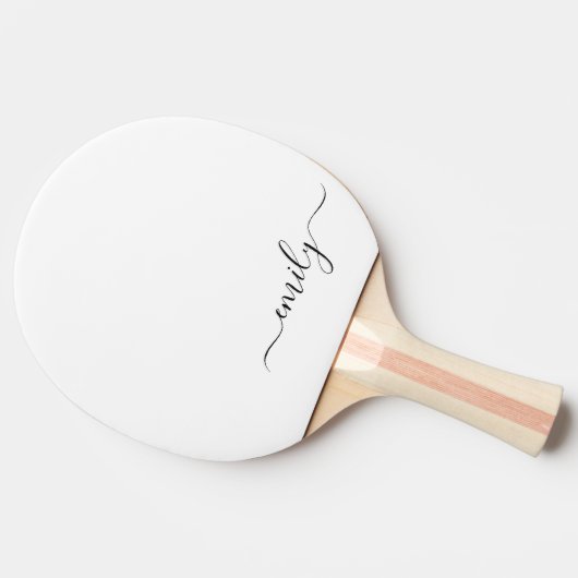 Wit Zwart Modern Script Monogram Naam Tafeltennisbatje (Zijkant)