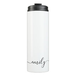 Wit Zwart Modern Script Monogram Naam Thermosbeker