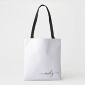 Wit Zwart Modern Script Monogram Naam Tote Bag (Voorkant)