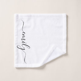 Wit Zwart Modern Script Monogram Naam Washandje