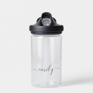 Wit Zwart Modern Script Monogram Naam Waterfles